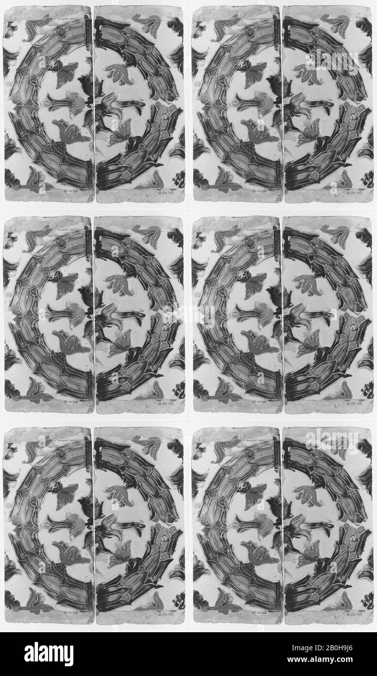 Ceiling tiles, Spanish, Seville, mid-16th century, Spanish, Seville, Tin-glazed earthenware, Each tile: 11 3/8 × 5 1/8 in. (28.9 × 13 cm), Ceramics-Pottery Stock Photo