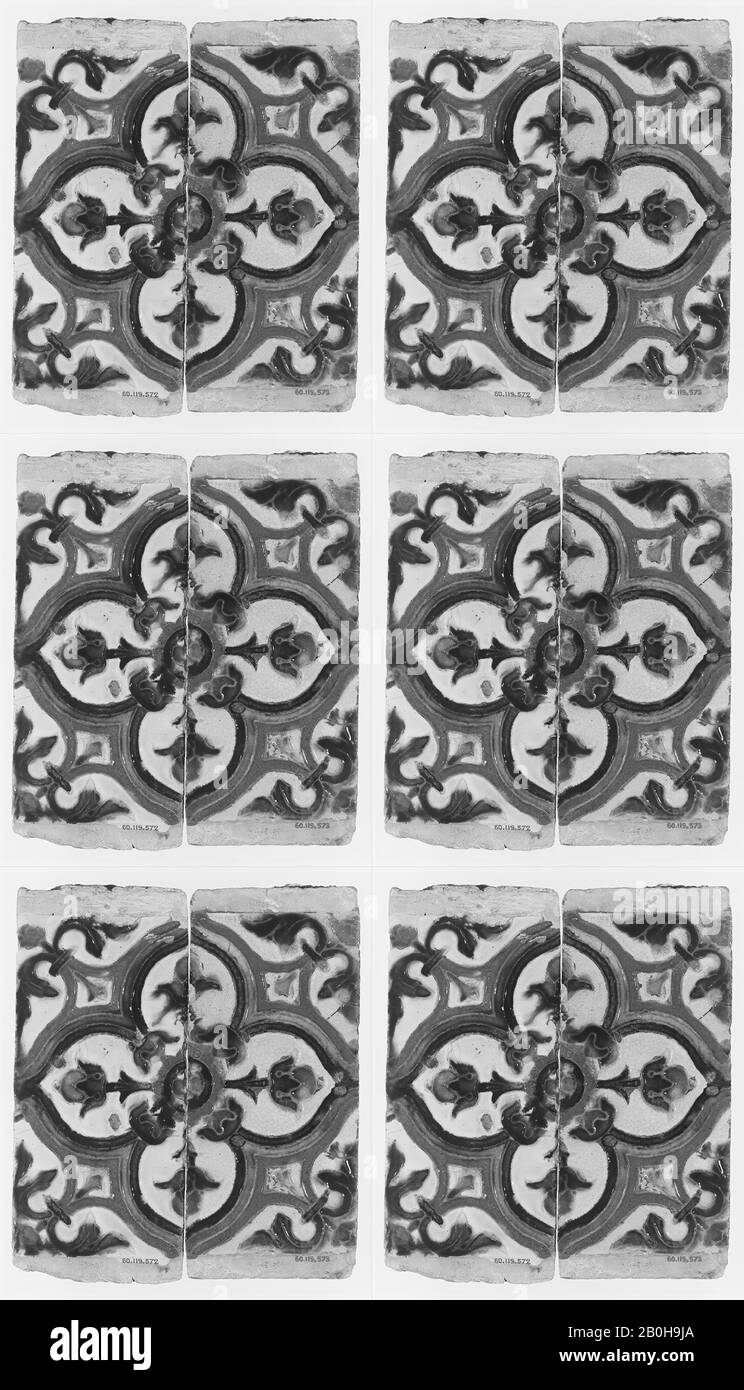 Ceiling tiles, Spanish, Seville, mid-16th century, Spanish, Seville, Tin-glazed earthenware, Each tile: 11 3/4 × 5 1/4 in. (29.8 × 13.3 cm), Ceramics-Pottery Stock Photo