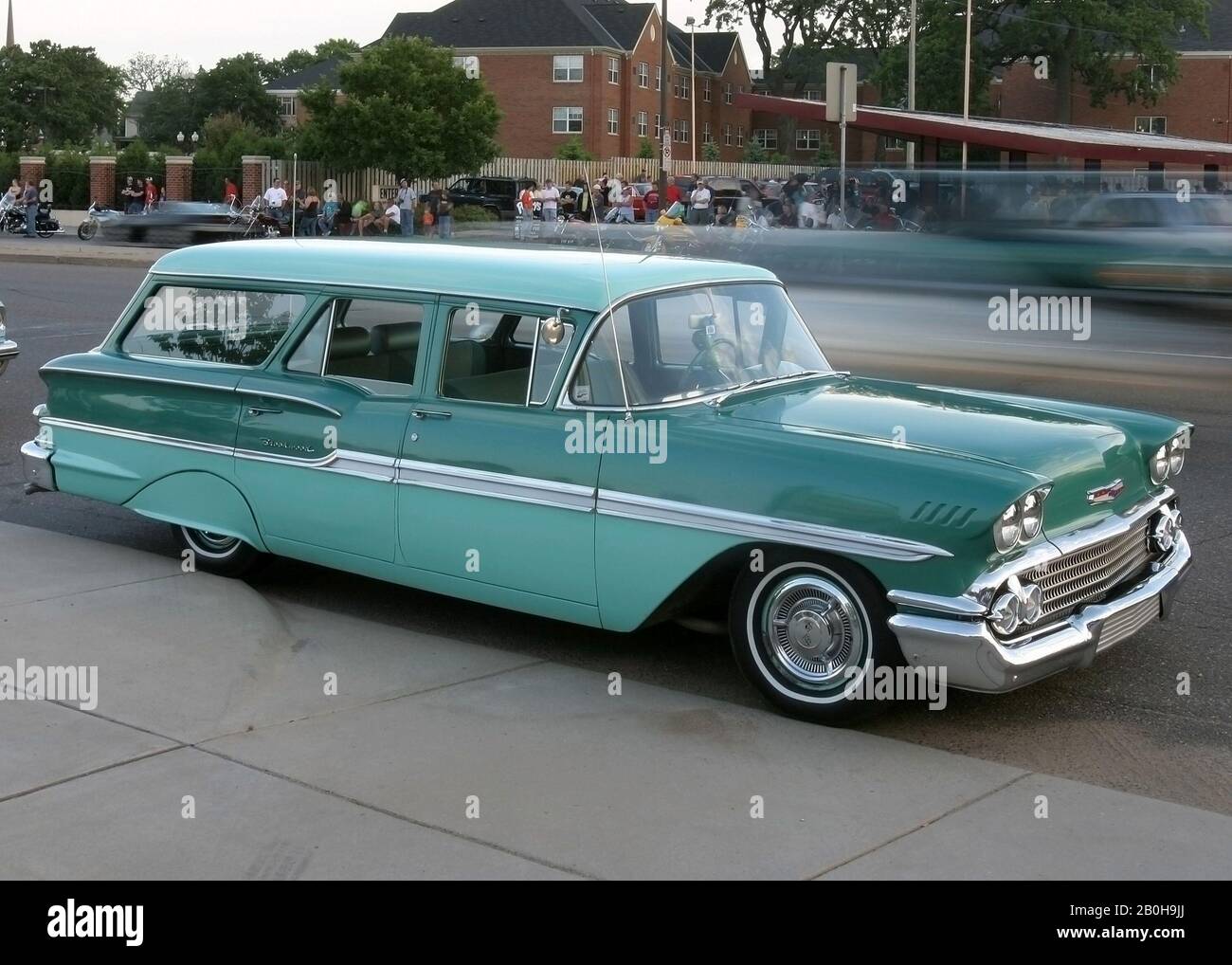 1958 Brookwood Chevrolet Station Wagon parked along University Avenue in St. Paul, Minnesota Stock Photo