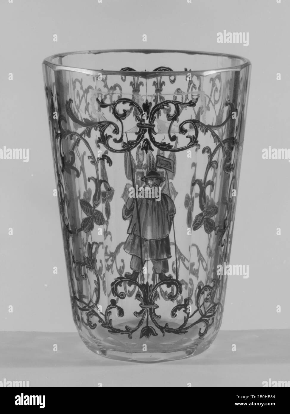Tumbler, Bohemian, second quarter 18th century, Bohemian, Glass, Overall: 3 3/4 × 2 11/16 in. (9.5 × 6.8 cm), Glass Stock Photo