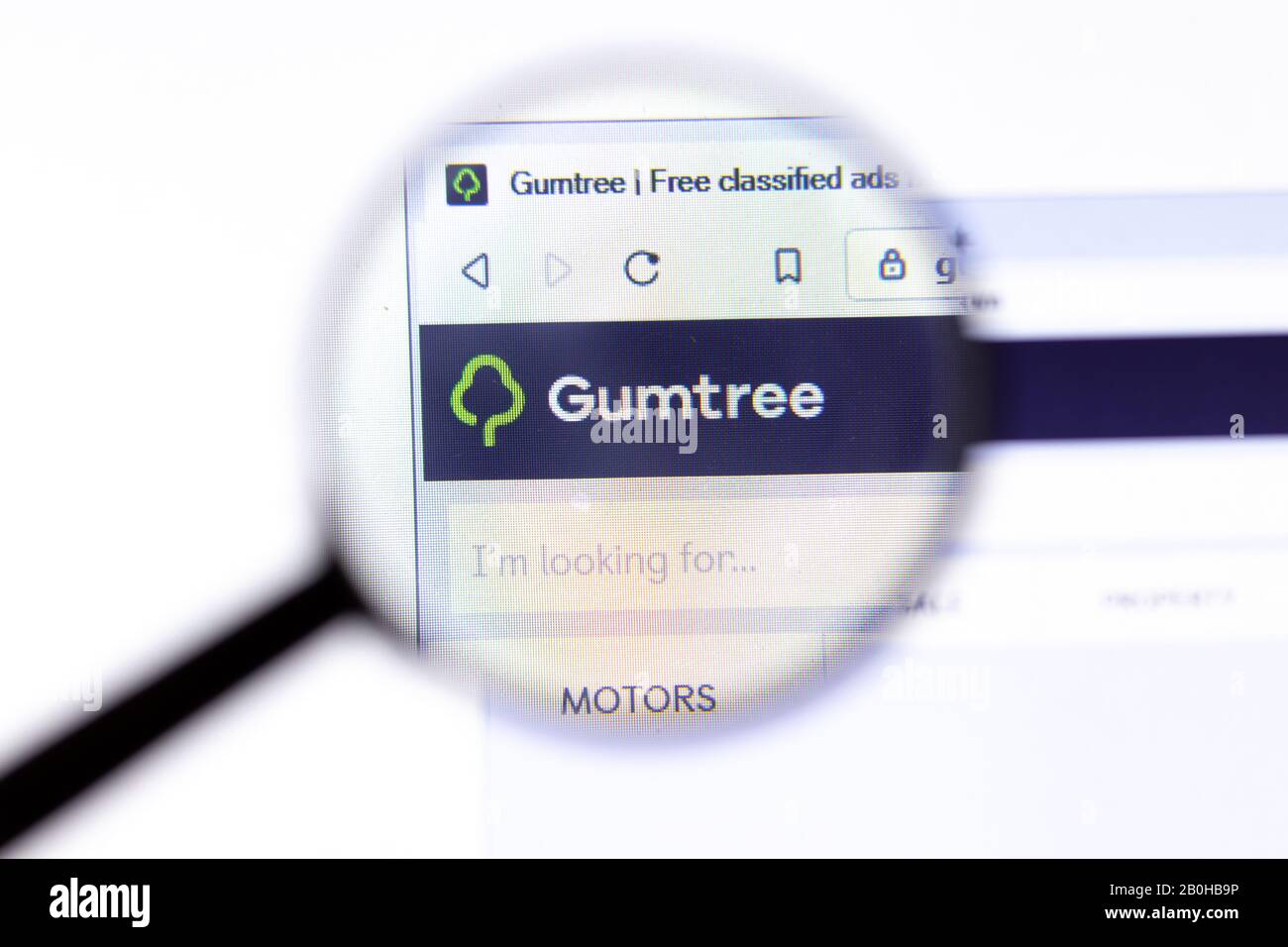 Los Angeles, California, USA - 18.02.2020: Gumtree website page with close up logo. Gumtree.com site icon on screen, Illustrative Editorial Stock Photo