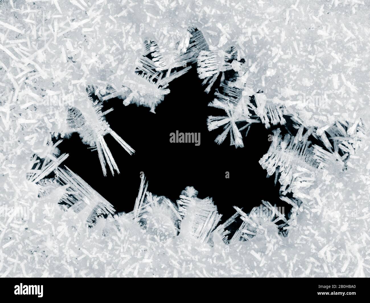 Ice crystals frame with black center Stock Photo