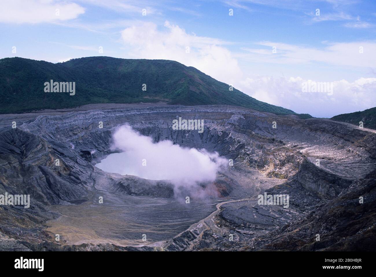 COSTA RICA, STEAM RISING OUT OF ACTIVE CRATER IN POAS VOLCANO (CALDERA), LAKE Stock Photo