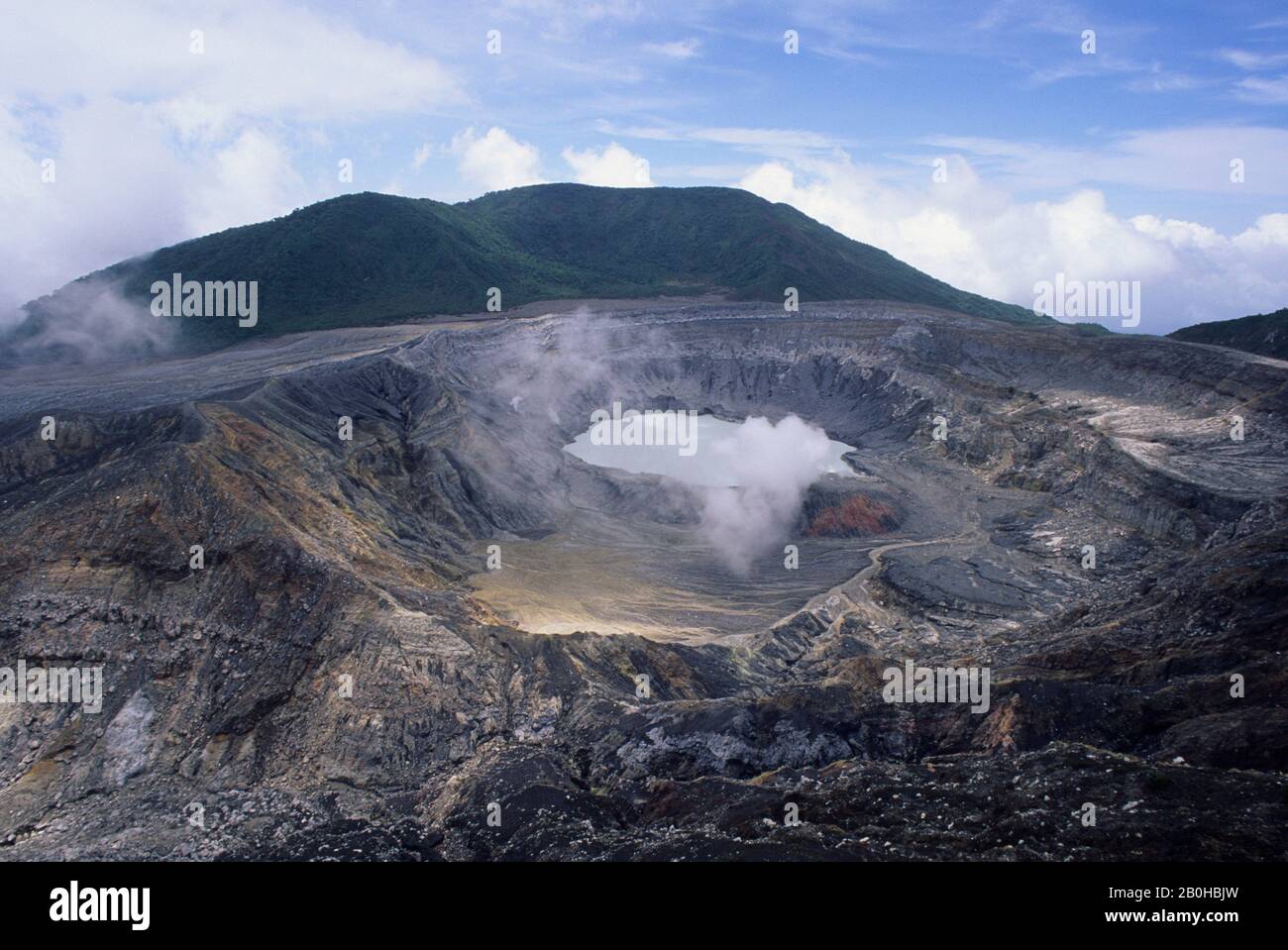 COSTA RICA, STEAM RISING OUT OF ACTIVE CRATER IN POAS VOLCANO (CALDERA), LAKE Stock Photo