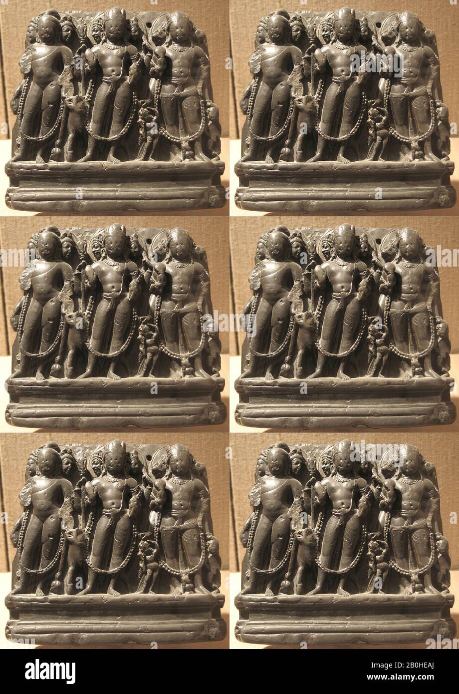 The Brahmanical Triad: Brahma, Shiva, Vishnu, India (Jammu and Kashmir, ancient kingdom of Kashmir), 8th–9th century, India (Jammu and Kashmir, ancient kingdom of Kashmir), Stone, H. 5 3/4 in. (14.6 cm), Sculpture Stock Photo