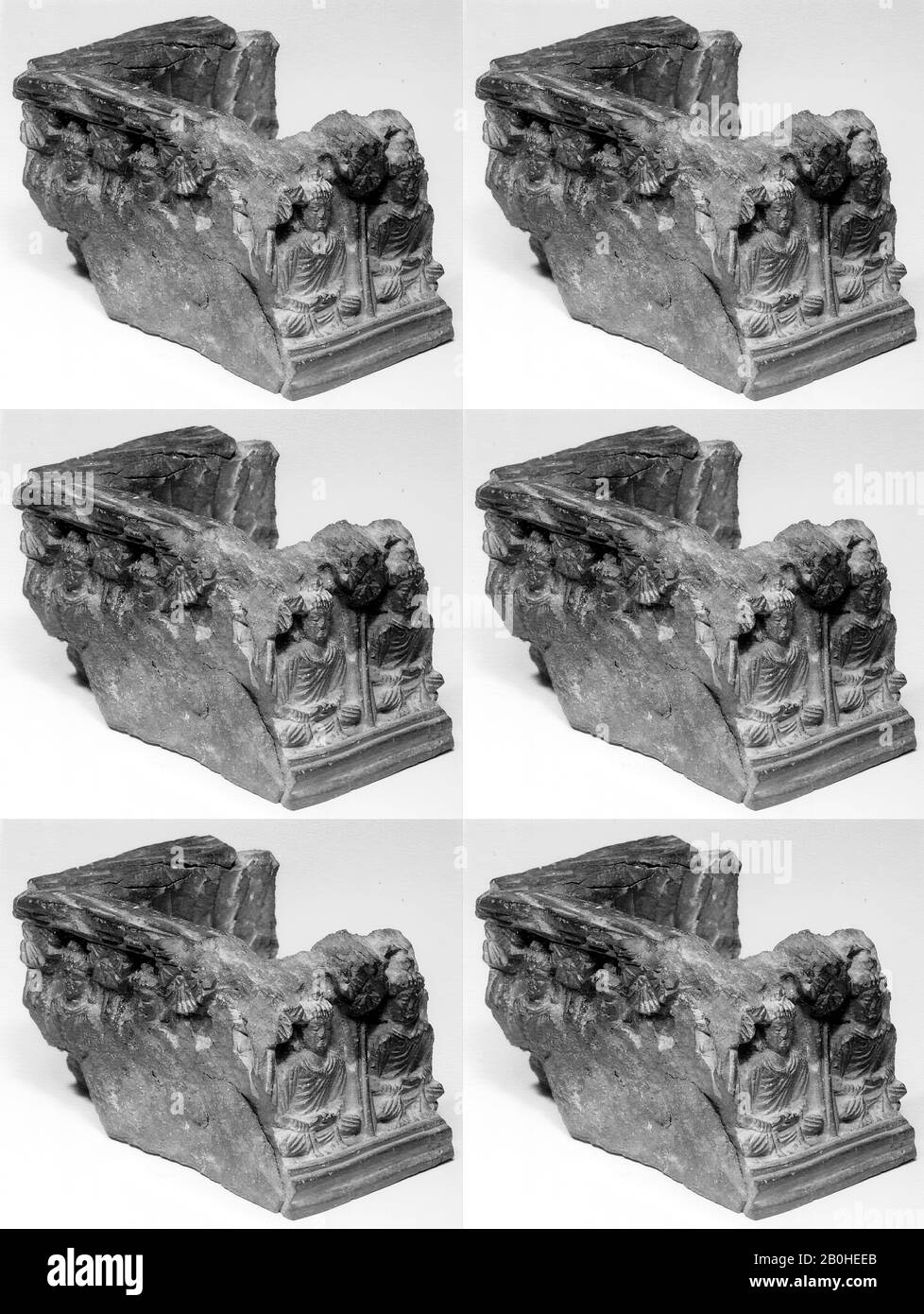 Fragment of a Box, Pakistan (ancient region of Gandhara), ca. 5th century, Pakistan (ancient region of Gandhara), Stone, Gr. H. 1 15/16 in. (4.9 cm), Sculpture Stock Photo