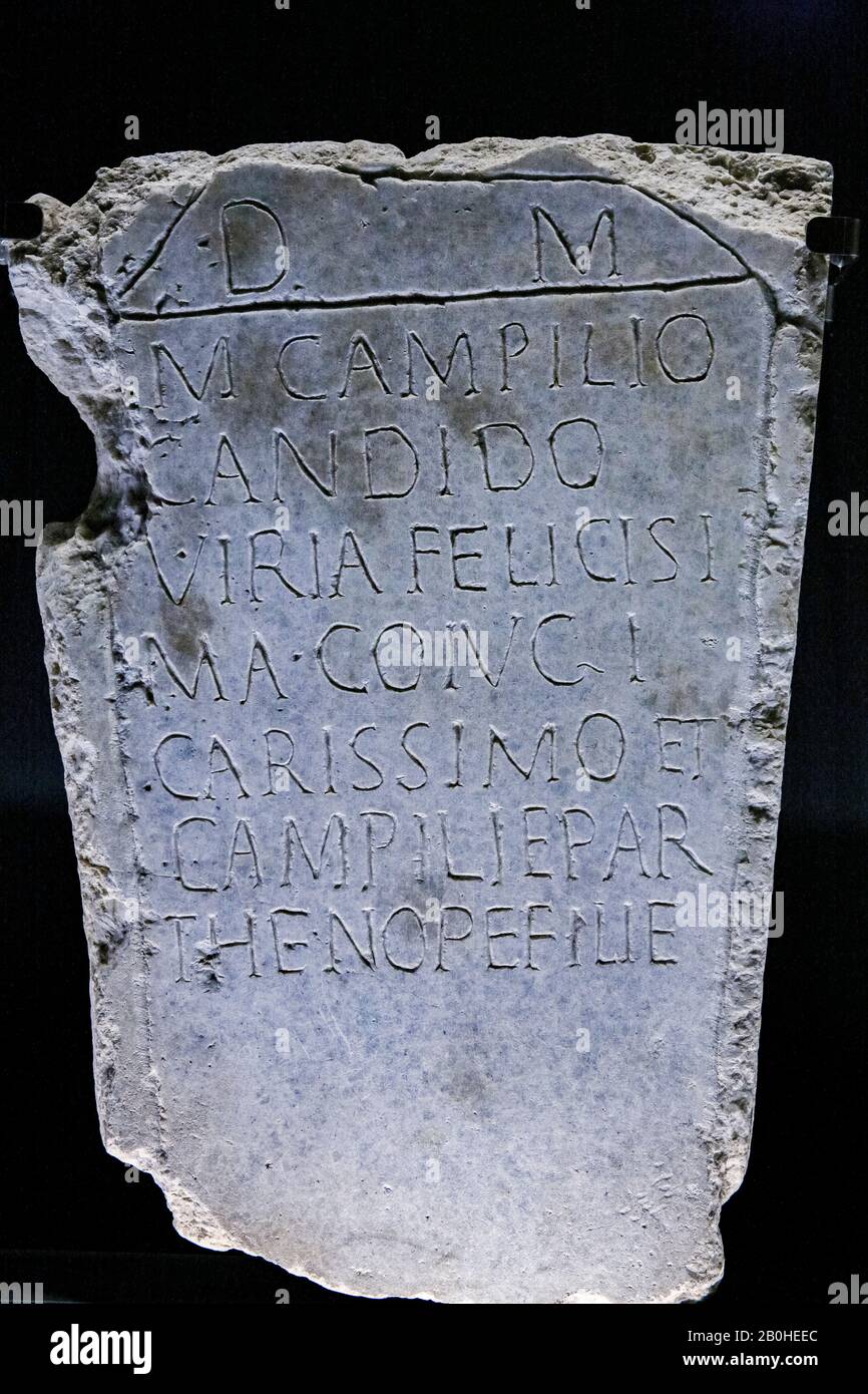 Italy Lombardy Milano: Università Cattolica - Museum obtained from the ancient icebox - Museo exhibition of finds -  Stele of two members of the Gens Campilia Stock Photo