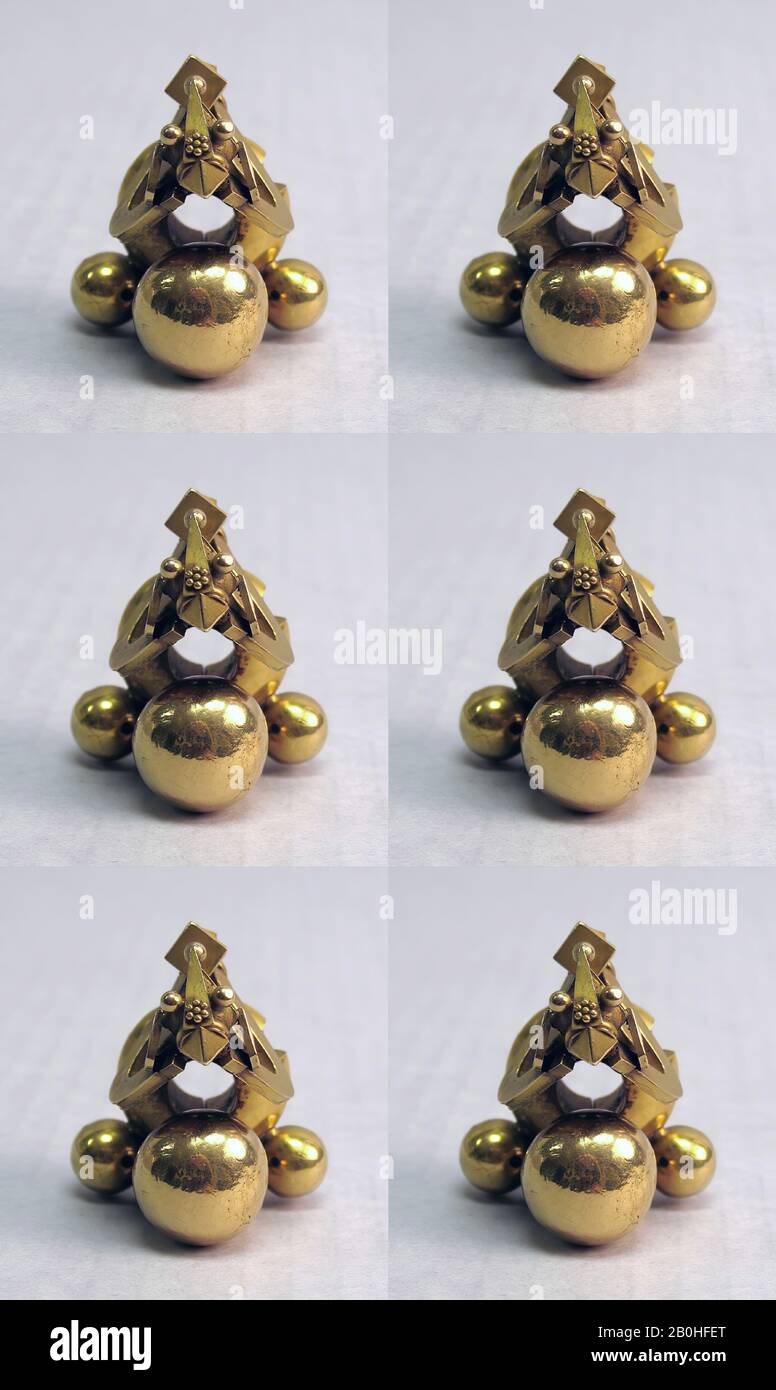 Earring, India (Kerala, Malabar), 20th century, India (Kerala, Malabar), Gold, W. 1 1/4 in. (3.2 cm), Jewelry Stock Photo