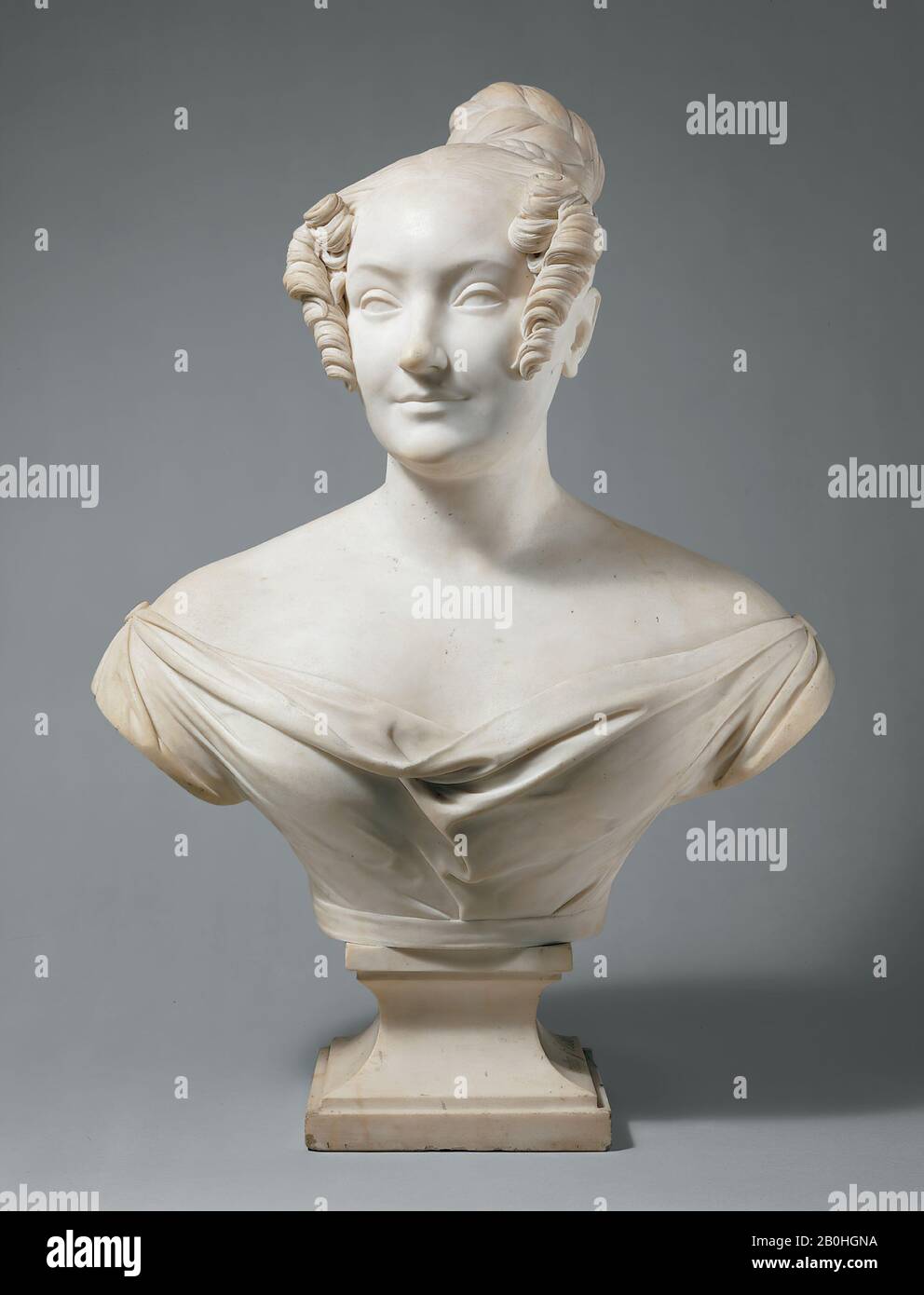 Jean-Pierre Dantan the Younger, Bust of a young woman, French, Jean-Pierre Dantan the Younger (French, Paris 1800–1869 Baden-Baden), 1836, French, Marble, Height (with socle): 29 1/2 in. (74.9 cm), Sculpture Stock Photo
