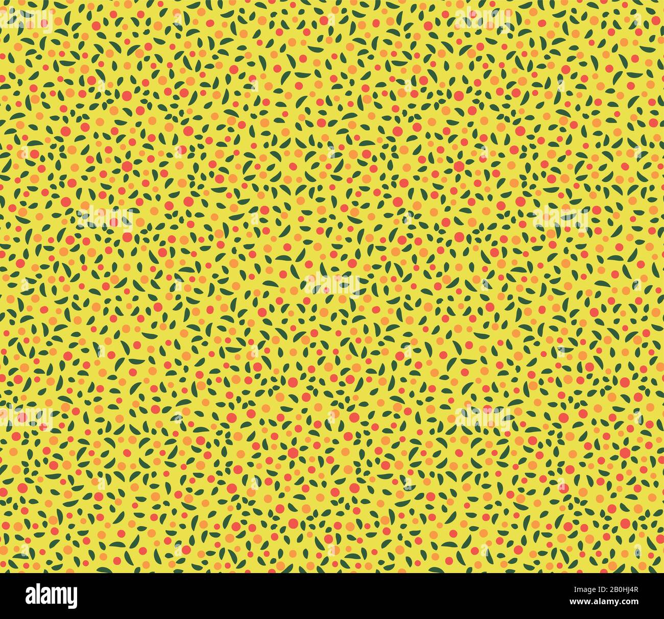 orange fruit and leaves seamless vector pattern on bright yellow background Stock Vector