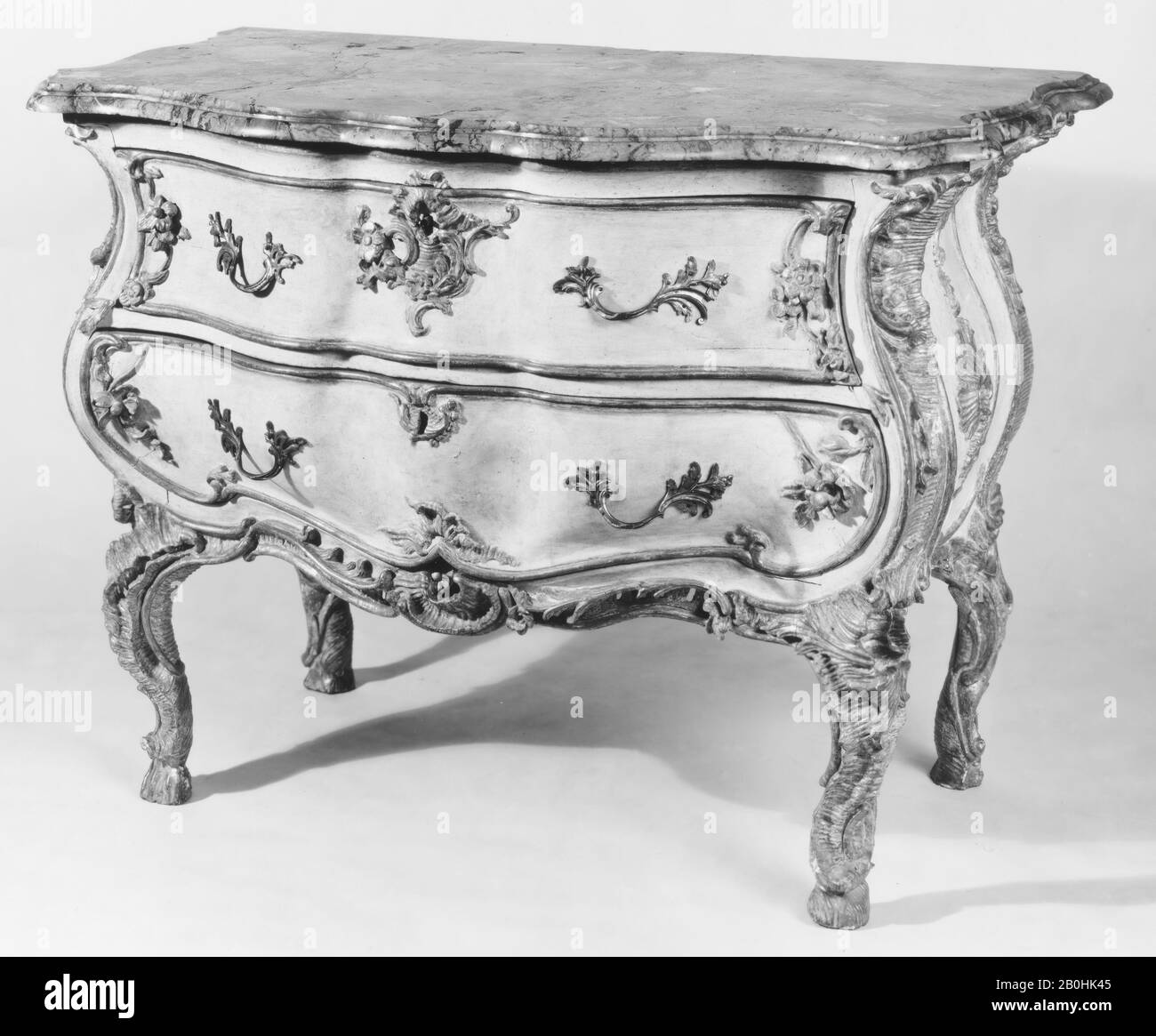 Commode, German, ca. 1740–50, German, Gilded and painted wood, marble, Overall: 33 1/2 × 47 × 26 in. (85.1 × 119.4 × 66 cm), Woodwork-Furniture Stock Photo