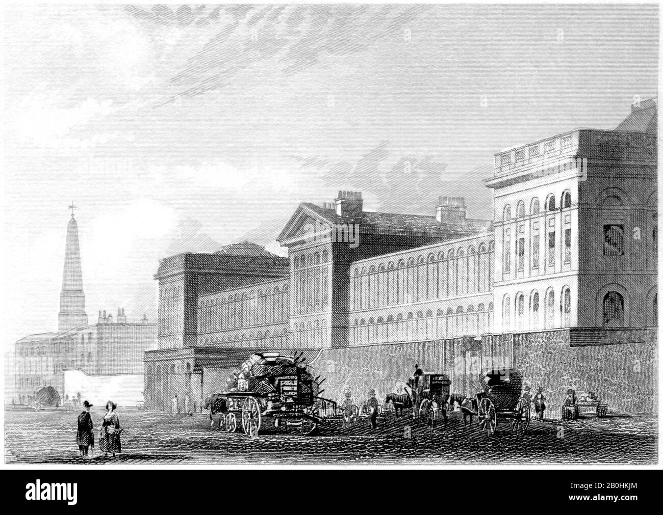 Engraving of the St Lukes Hospital, London scanned at high resolution from a book printed in 1851. This image is believed to be free of all copyright. Stock Photo