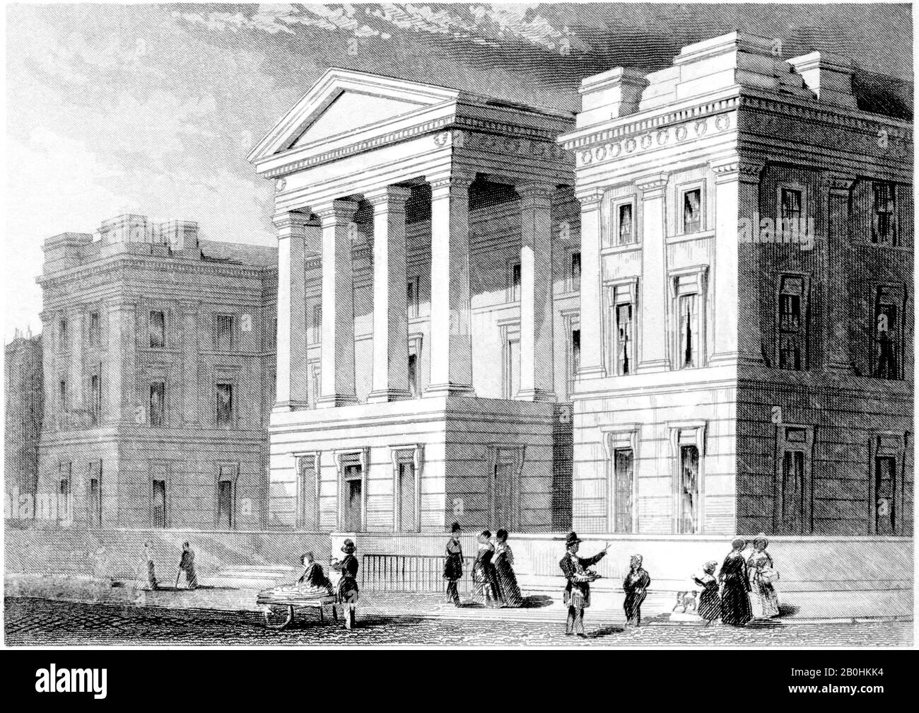 An engraving of the St Georges Hospital, London scanned at high resolution from a book printed in 1851.  Believed copyright free. Stock Photo