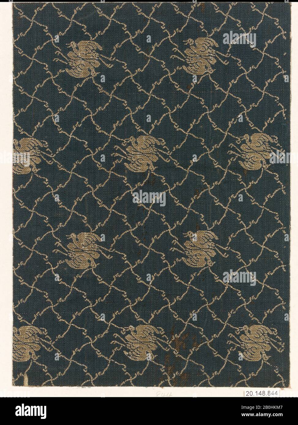 Piece, Japan, 17th century, Japan, Silk, Compound weave, 9 1/4 × 6 5/8 in. (23.5 × 16.8 cm), Textiles-Woven Stock Photo