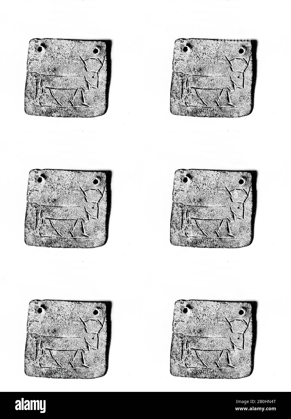 Cow plaque, New Kingdom, Dynasty 18, Joint reign of Hatshepsut and Thutmose III, ca. 1479–1458 B.C., From Egypt, Upper Egypt, Thebes, Deir el-Bahri, Hatshepsut Hole, Debris from the Hathor shrine, 1923–24, Silver, H. 1.9 cm (3/4 in); w. 2.1 cm (13/16 in Stock Photo