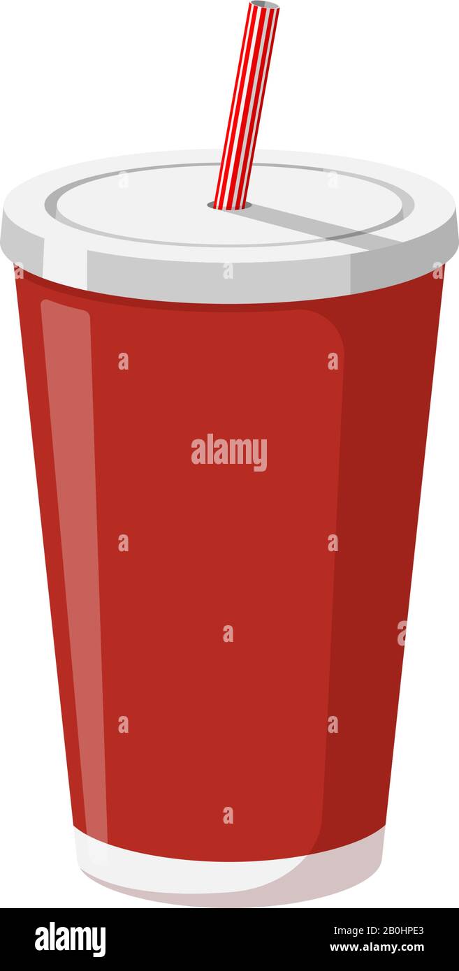 Red disposable paper or plastic beverage cup packaging template with drinking straw for soda or fresh juice cocktail. Vector eps illustration isolated on white background Stock Vector