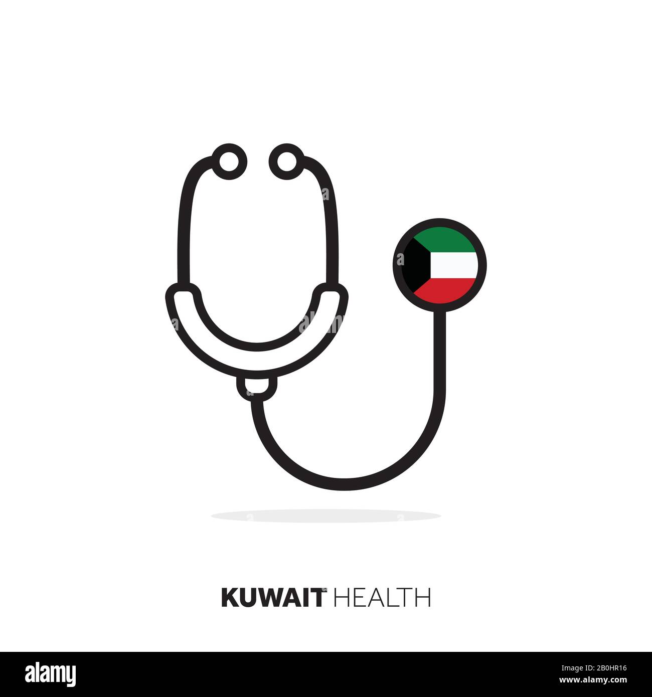 Kuwait healthcare concept. Medical stethoscope with country flag Stock