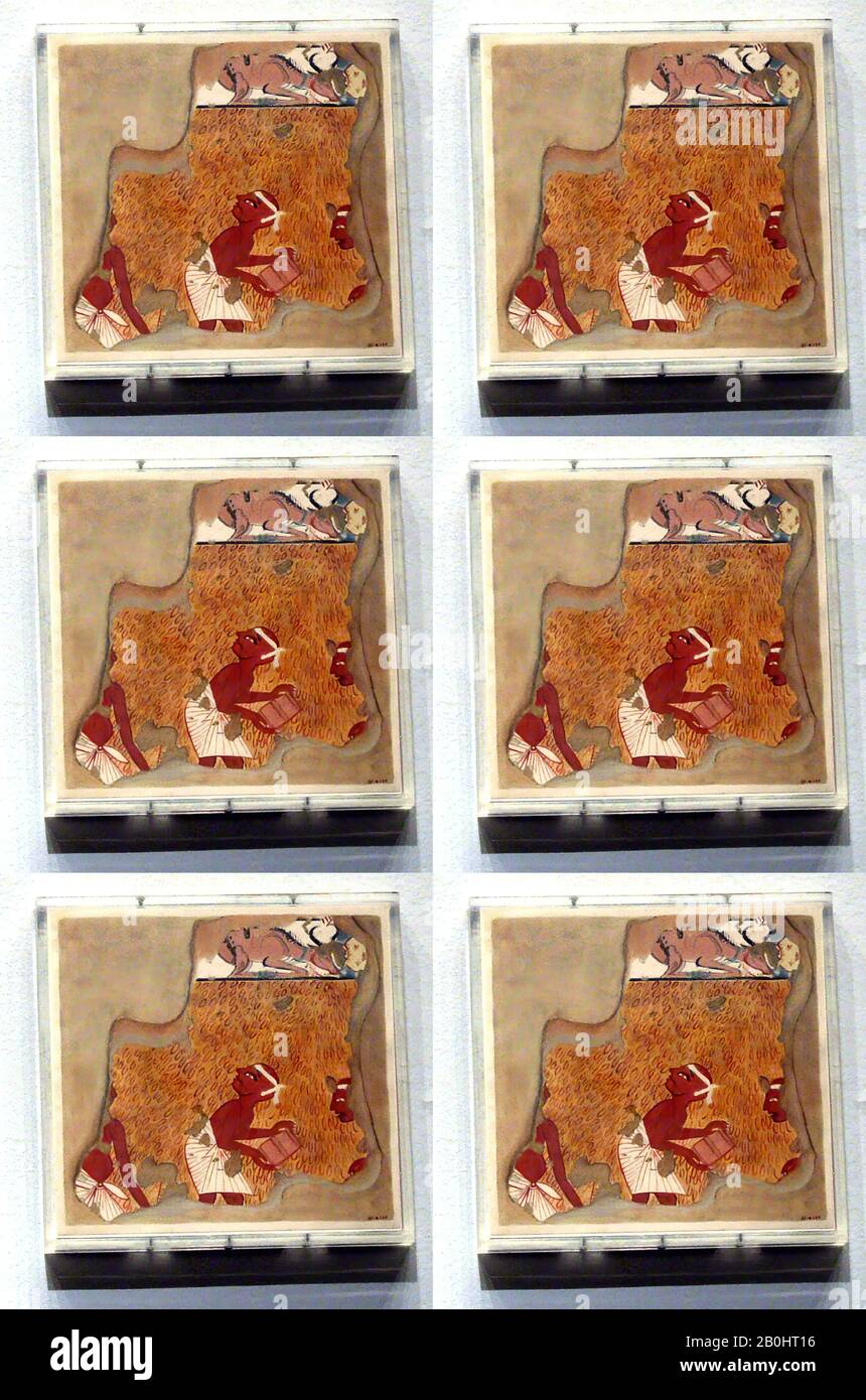 Norman de Garis Davies, Men Measuring Grain, Tomb of Ipuy, New Kingdom, Ramesside, Norman de Garis Davies (1865–1941), Dynasty 19, reign of Ramesses II, ca. 1295–1213 B.C., From Egypt, Upper Egypt, Thebes, Tempera on paper, H. 19 cm (7 1/2 in); w. 20 cm (7 7/8 in), scale 1:1 Stock Photo