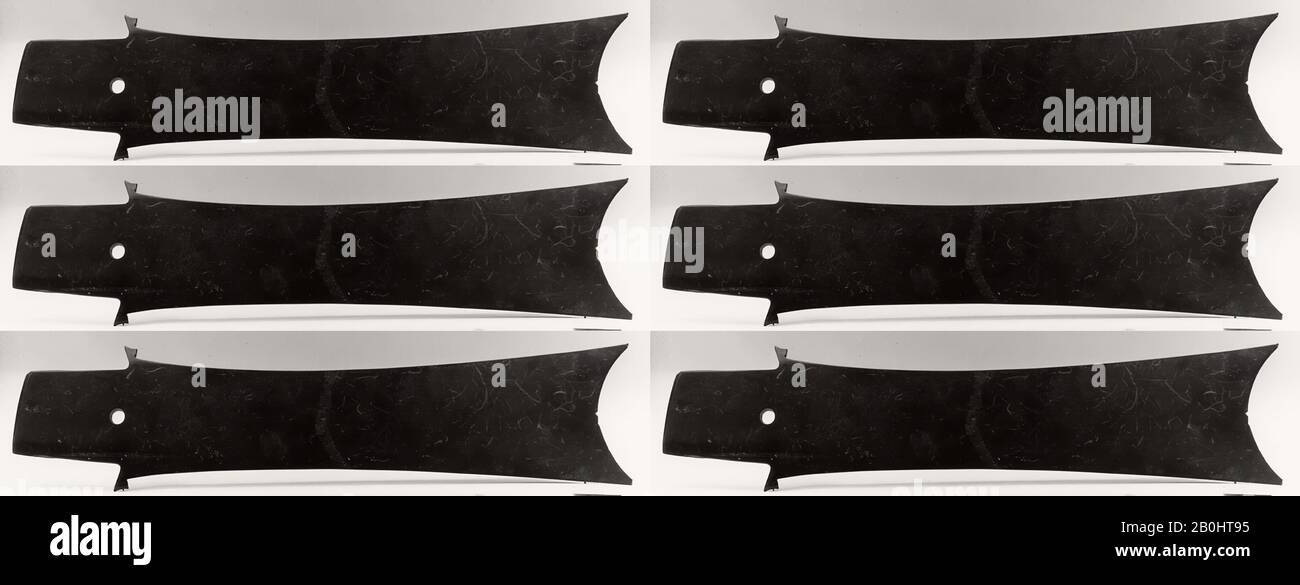 Ceremonial Blade, China, Neolithic period–Shang dynasty (ca. 1600–1046 B.C.), Date 2nd millennium B.C., China, Jade (nephrite), W. 3 1/4 in. (8.3 cm); L. 13 7/8 in. (35.2 cm); D. 1/4 in. (.6 cm), Jade Stock Photo