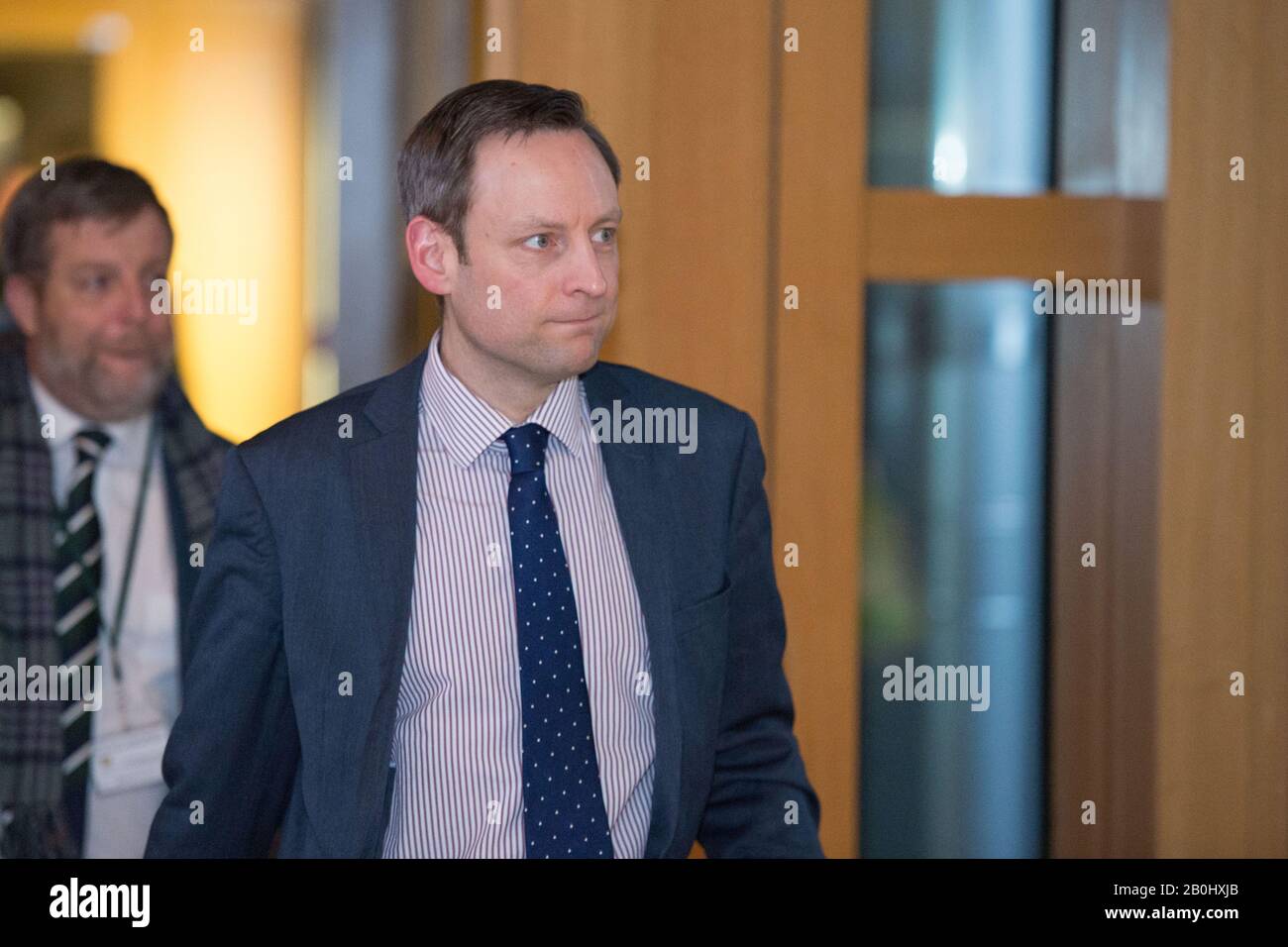 Edinburgh, UK. 20th Feb, 2020. Pictured: Liam Kerr MSP - Deputy Leader, Shadow Cabinet Secretary for Justice, seen after decision time at the Scottish Parliament in Holyrood, Edinburgh. Credit: Colin Fisher/Alamy Live News Stock Photo