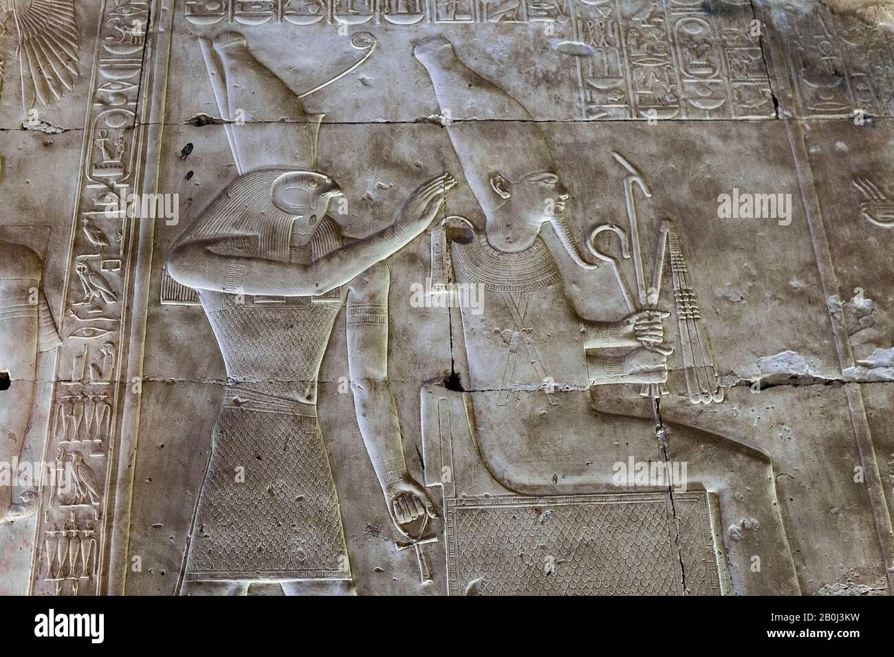 Horus and Osiris at the Temple of Seti I, Abydos Stock Photo