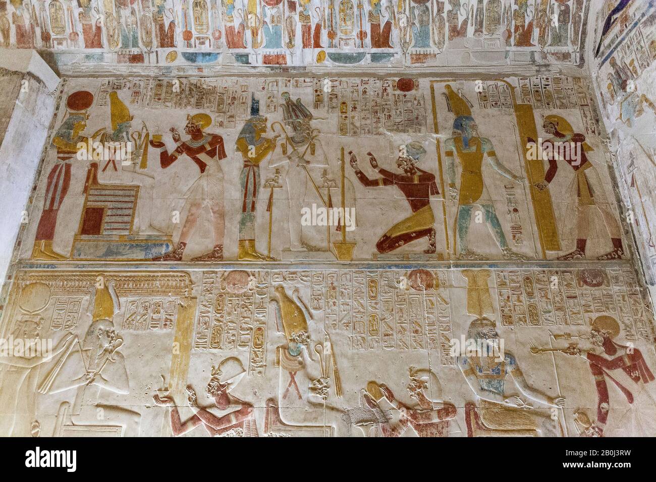 Bas-relief carvings in the Temple of Seti I, Abydos Stock Photo