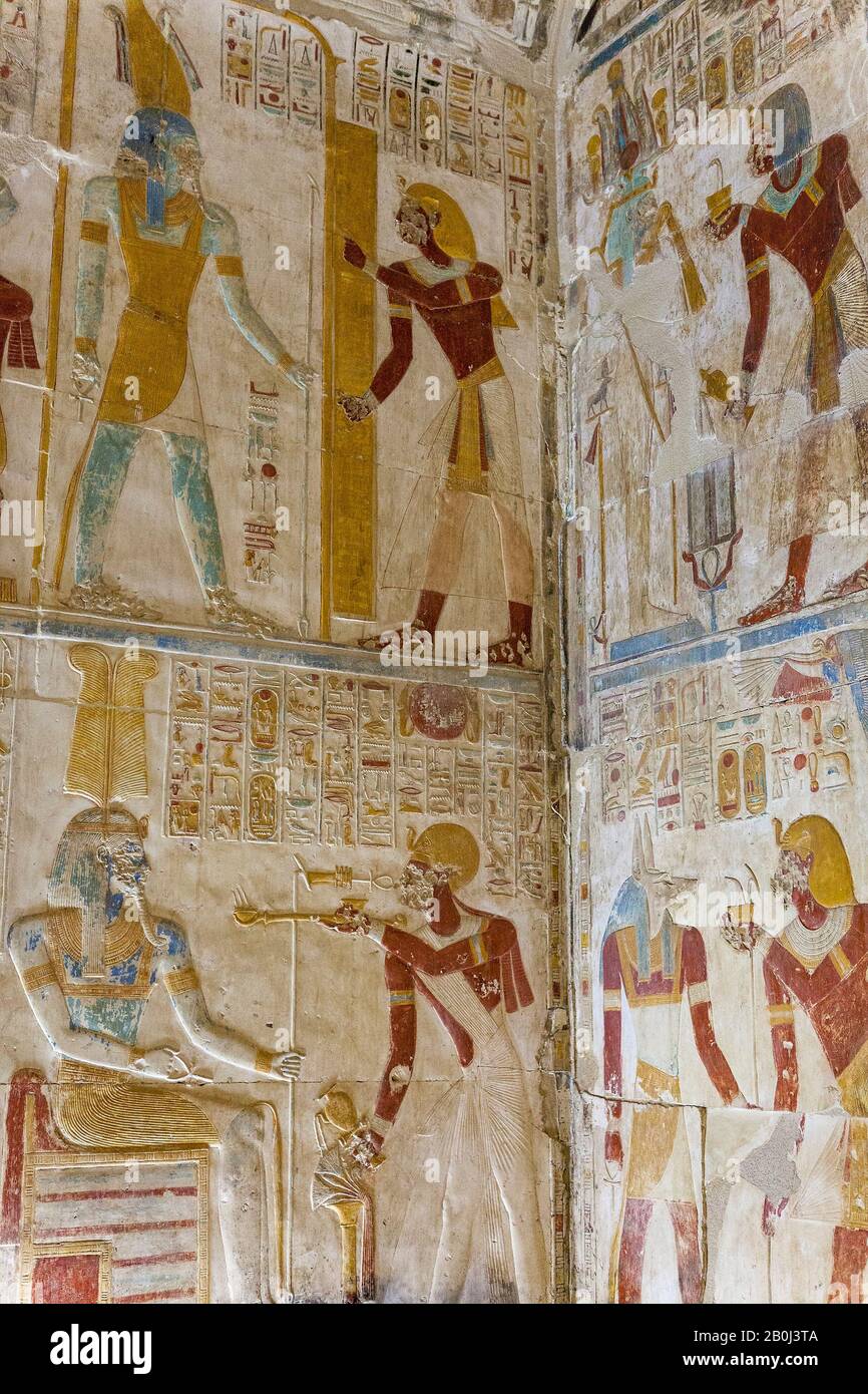 Bas-relief carvings in the Temple of Seti I, Abydos Stock Photo