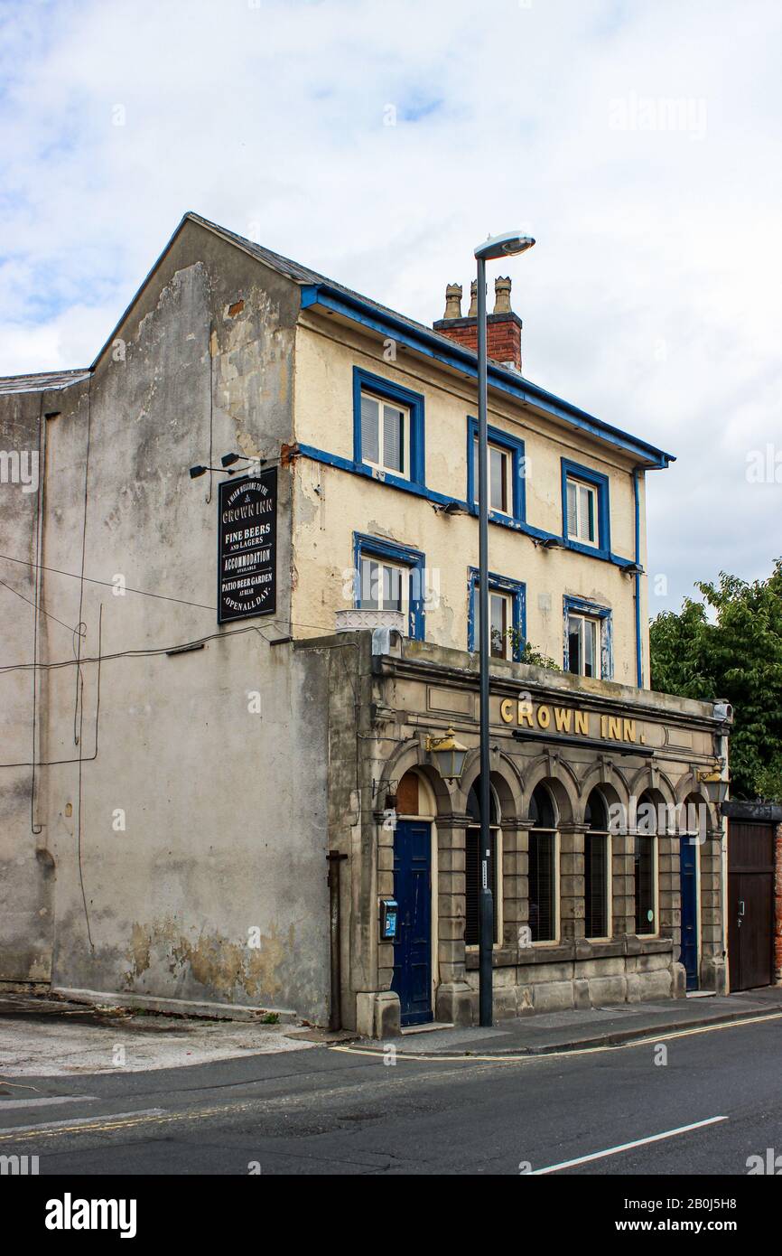 Crown Inn, a gay-friendly pub with derelict exterior in Derby, England Stock Photo