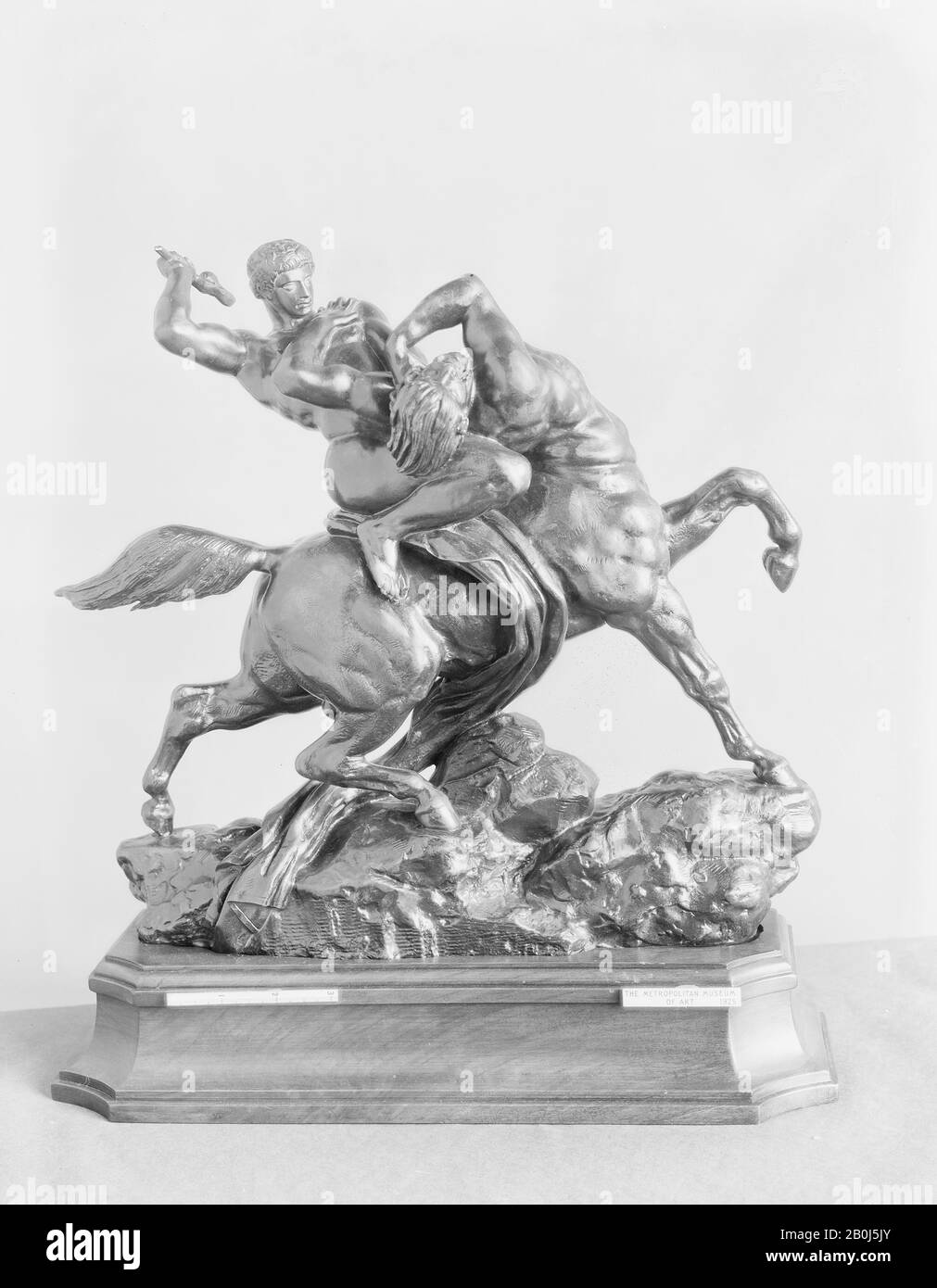 Antoine-Louis Barye, Theseus and the Centaur Bianor, French, Antoine-Louis Barye (French, Paris 1795–1875 Paris), modeled between 1846 and 1848, French, Bronze, Height: 13 1/4 in. (33.7 cm), Sculpture-Bronze Stock Photo