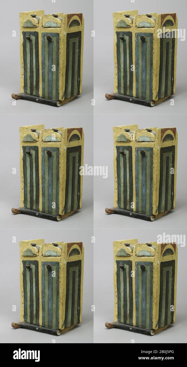 Shabti box of Ramose, New Kingdom, Ramesside, Dynasty 19, reign of Ramesses II, ca. 1279–1213 B.C., From Egypt, Upper Egypt, Thebes, Deir el-Medina, Tomb of Sennedjem (TT 1), Egyptian Antiquities Service/Maspero excavations, 1885–86, Wood, gesso, paint, H. 22.5 × W. 20.9 × D. 16 cm (8 7/8 × 8 1/4 × 6 5/16 in Stock Photo