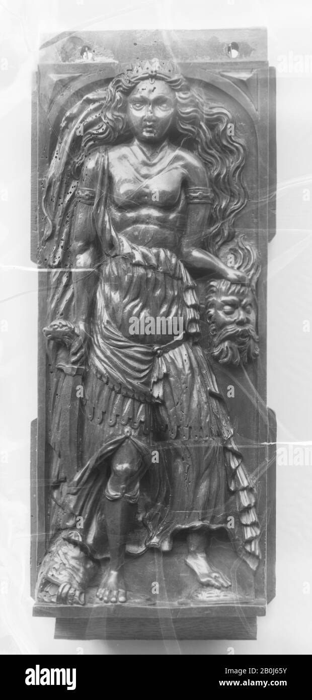 Panel, French, 16th century, French, Carved walnut, 14 7/8 × 6 1/4 in. (37.8 × 15.9 cm), Woodwork Stock Photo