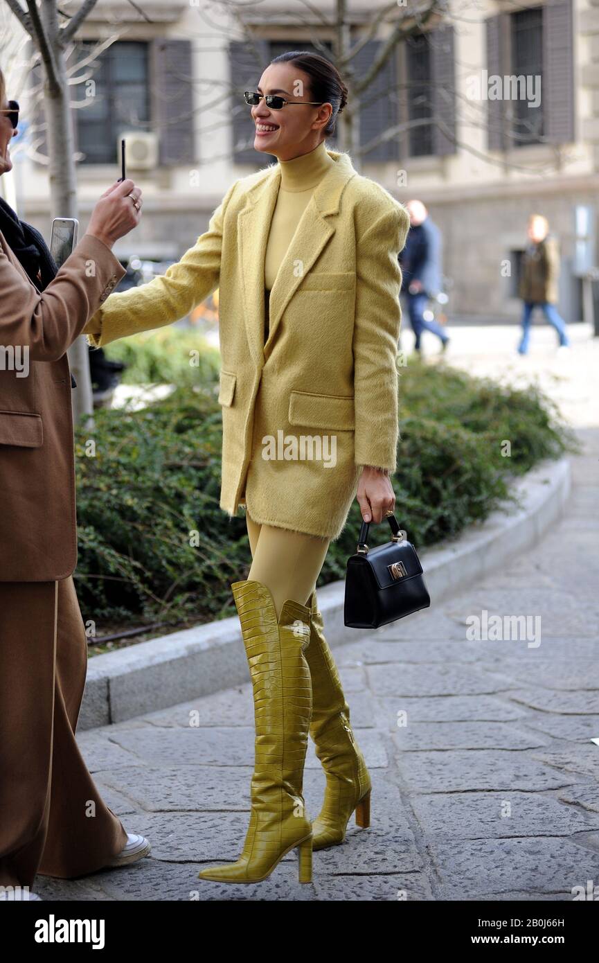 Milan, Italy. 20th Feb, 2020. Irina Shayk arrives for Furla event The top model IRINA SHAYK arrives in the center for the FURLA event, in Piazza Beccaria Credit: Independent Photo Agency Srl/Alamy Live News Stock Photo