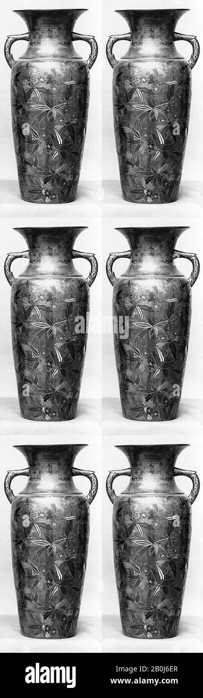 Vase, Japan, 19th century, Japan, Silver, H. 9 1/8 in. (23.2 cm); W. (at handles) 4 3/4 in. (12.1 cm); Diam. of rim: 3 5/8 in. (9.2 cm); Diam. of base: 2 3/4 in. (7 cm), Metalwork Stock Photo
