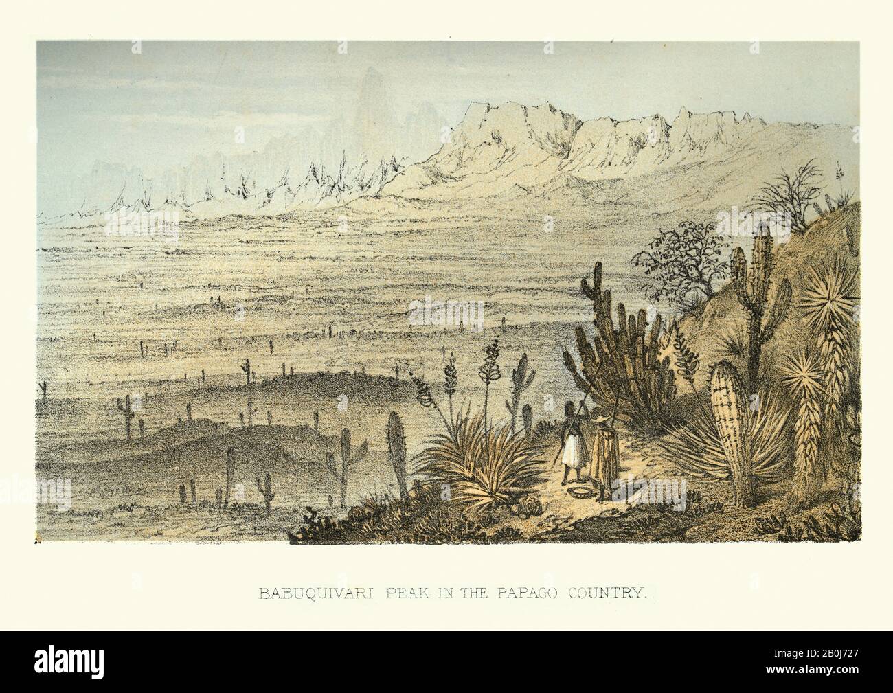 Vintage engraving of a Baboquivari Peak in the Papago country, Arizona USA, 1860s, 19th Century Stock Photo