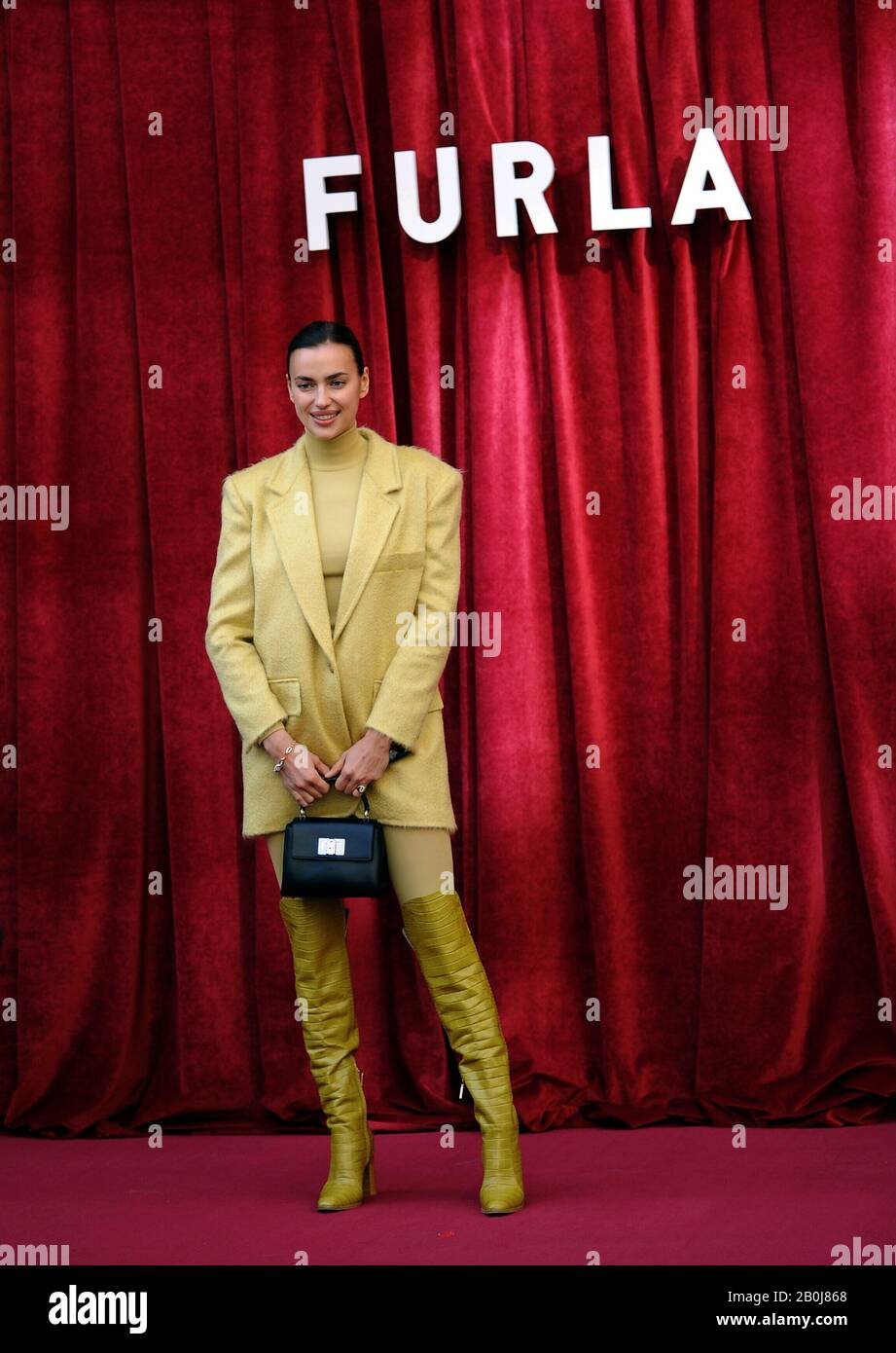 Milan, Italy. 20th Feb, 2020. Irina Shayk arrives for Furla event The top model IRINA SHAYK arrives in the center for the FURLA event, in Piazza Beccaria Credit: Independent Photo Agency Srl/Alamy Live News Stock Photo