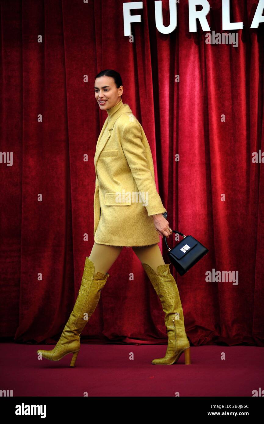 Milan, Italy. 20th Feb, 2020. Irina Shayk arrives for Furla event The