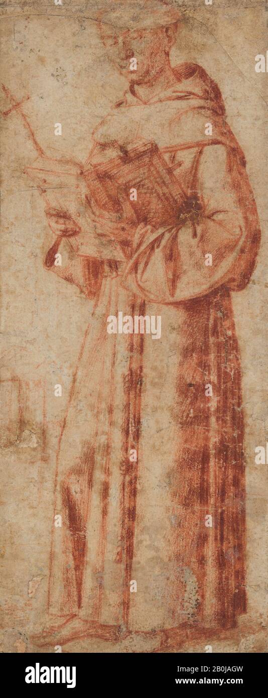 Andrea Busati, Saint Francis, Andrea Busati (Documented Venice 1503–1528) (?), early 16th century, Red chalk (wetted in part), 8 x 3 7/16 in. (20.3 x 8.7 cm), Drawings Stock Photo