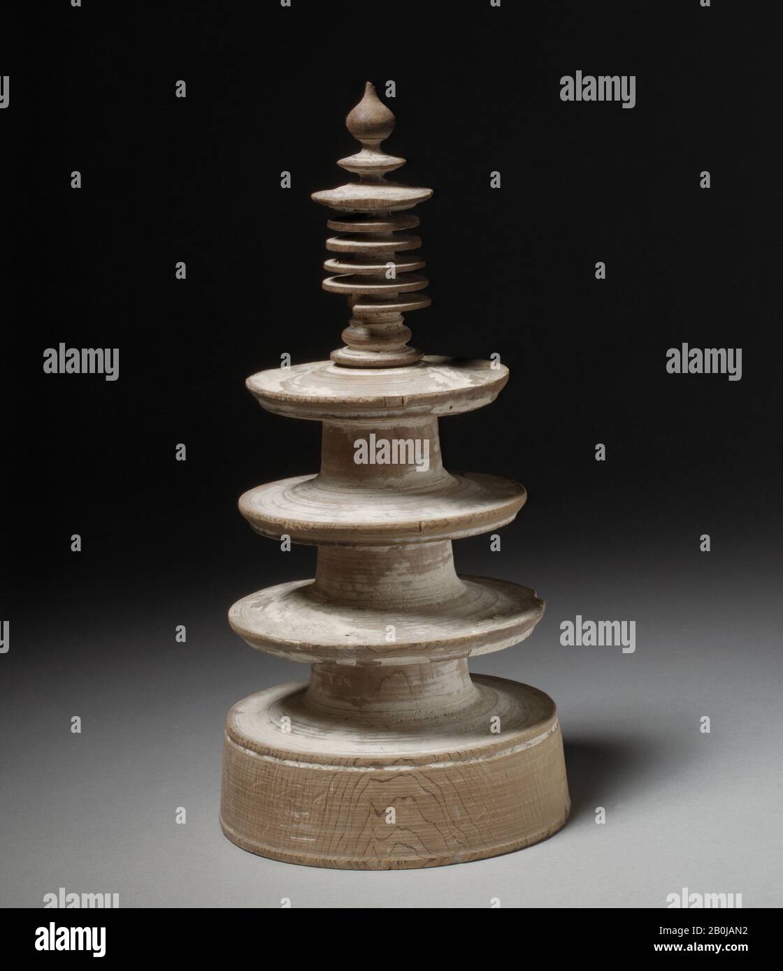 One of the One Million Pagodas (Hyakumanto), Japan, Nara period (710–794), Date ca. 764–70, Japan, Japanese cypress (hinoki) and Cleyera ochnacea (sakaki), H. 8 1/4 in. (21 cm); Diam. 4 in. (10.2 cm), Sculpture Stock Photo