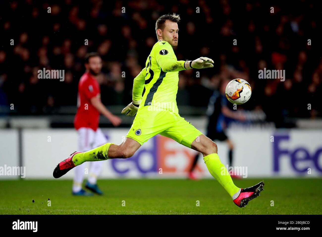 Club Bruges' goalkeeper Simon Mignolet during the UEFA Europa League round of 32 first leg match at the Jan Breydel Stadium, Bruges. Stock Photo