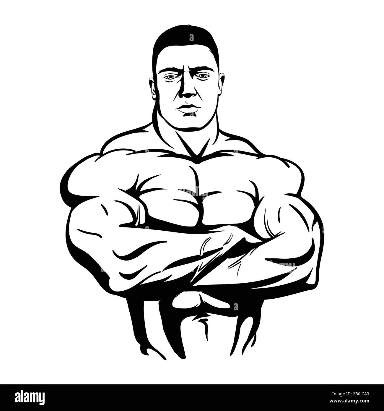 bodybuilder with arms crossed isolated on white background. Vector illustration black on white background Stock Vector