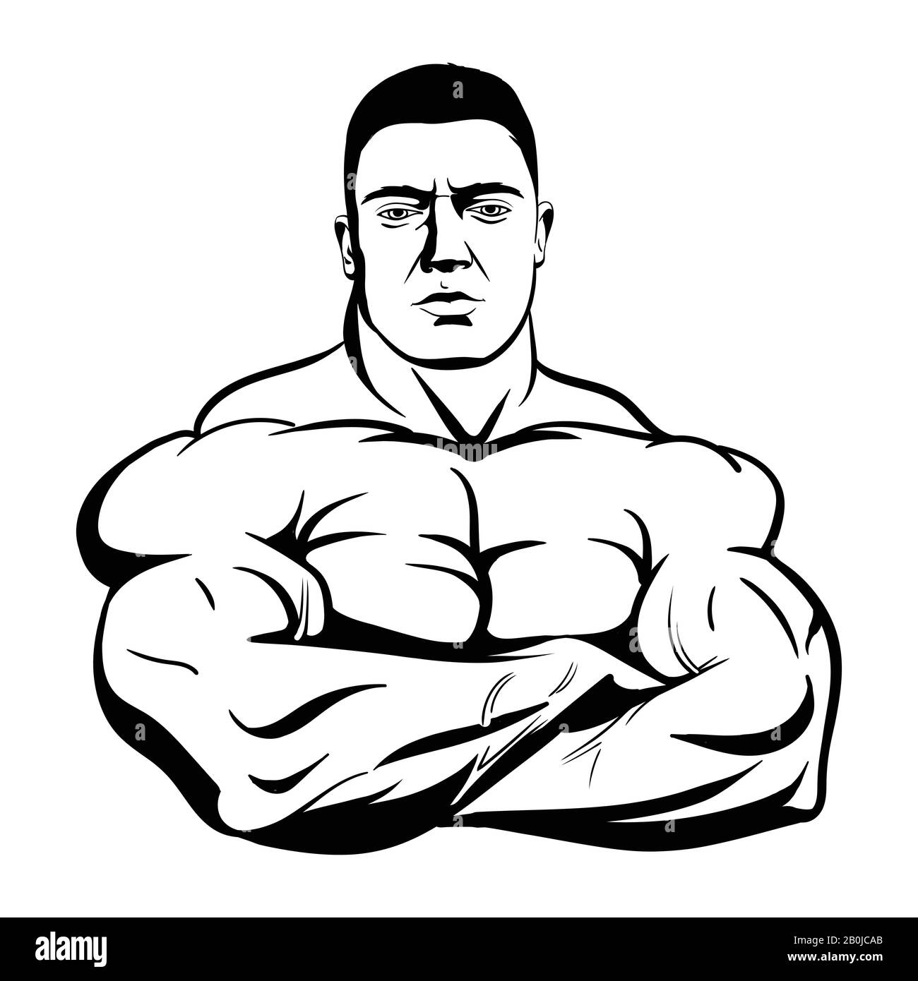 bodybuilder with arms crossed isolated on white background. Vector illustration black on white background Stock Vector