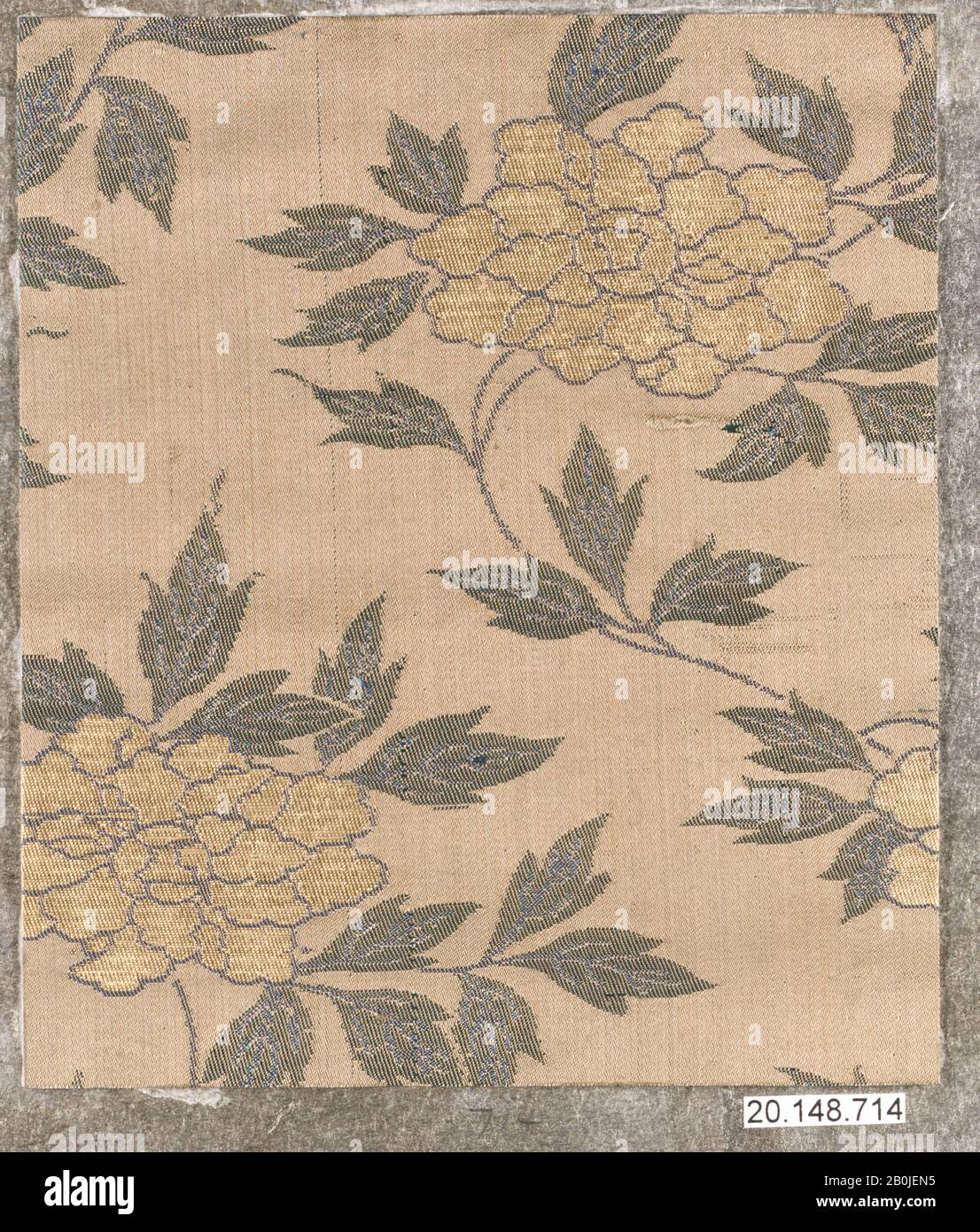 Piece, Japan, 19th century, Japan, Silk, Compound weave, 5 1/4 × 4 1/2 in. (13.3 × 11.4 cm), Textiles-Woven Stock Photo