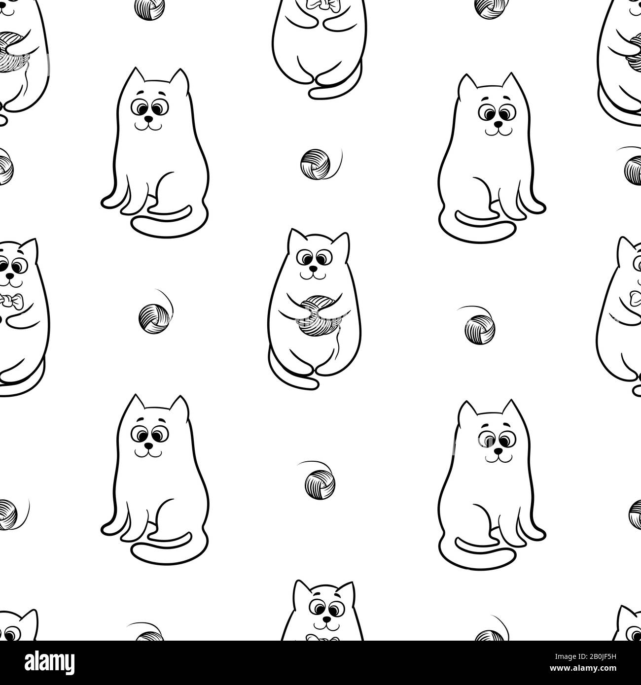 Seamless pattern with funny hand drawn cats. Animals vector ...