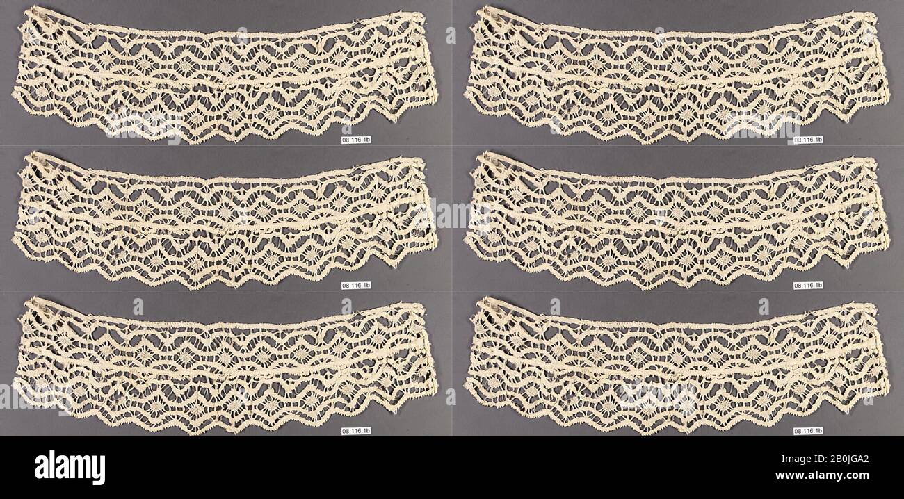 Fragment of lace, Maltese, 18th century, Maltese, W. 1 1/2 in. (3.8 cm.), Textiles-Laces Stock Photo