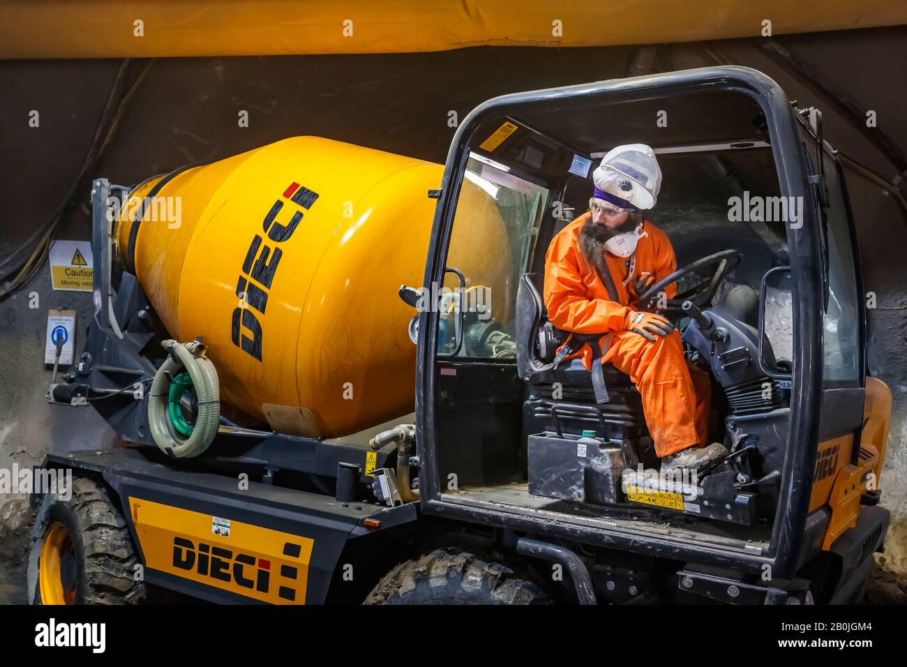 Concrete mixer in use for tunnelling for the BSCU (Bank Station Capacity Upgrade) works under