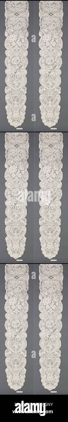 Barbe, Flemish, early 18th century, Flemish, Bobbin lace, point d'Angleterre, L. 40 x W. 4 1/2 inches (101.6 x 11.4 cm), Textiles-Laces Stock Photo