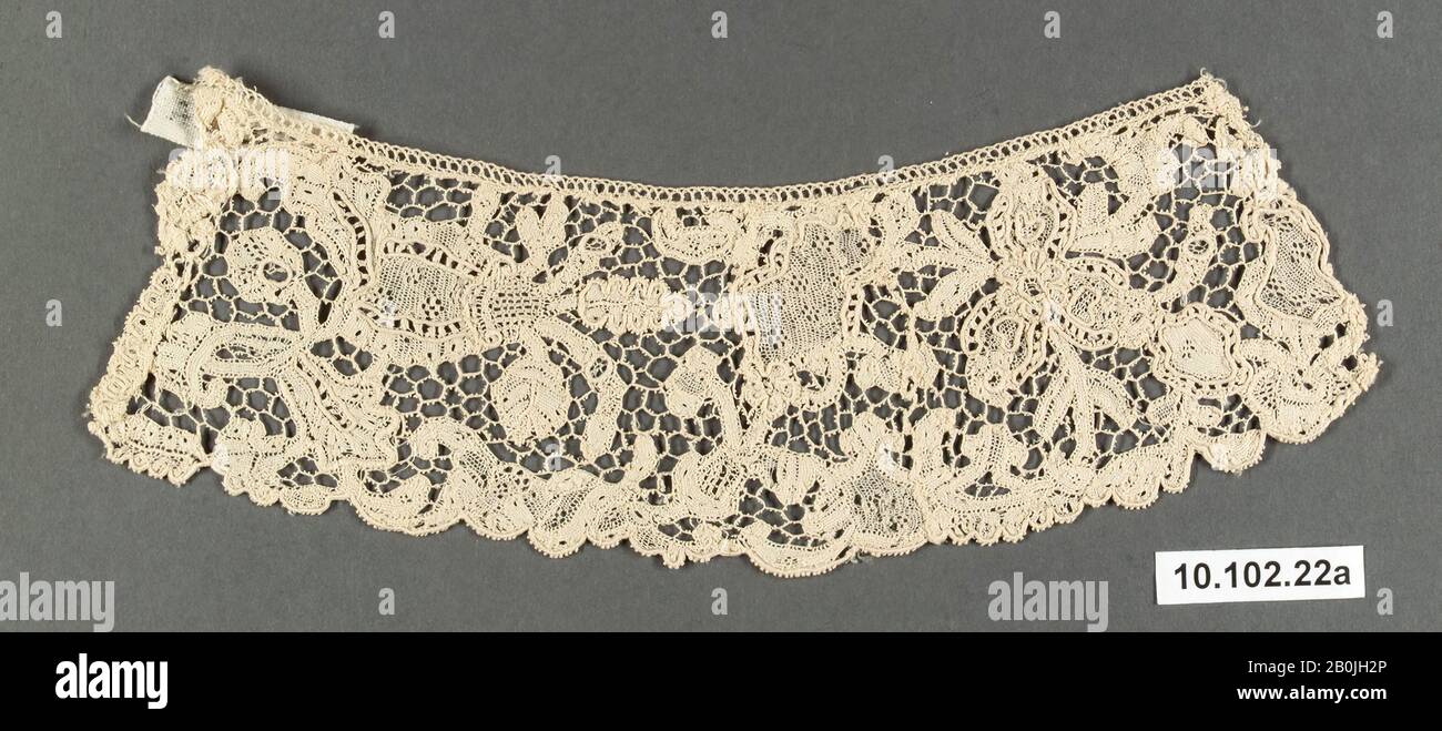 Collar, French, 18th century, French, Linen, needle lace, Textiles-Laces Stock Photo