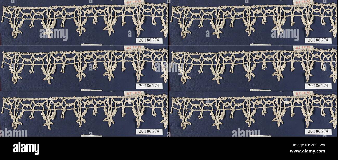 Edging, Italian, Venice, 16th century, Italian, Venice, Bobbin lace, L. 7 1/4 x W. 1 1/2 inches, 18.4 x 3.8 cm, Textiles-Laces Stock Photo