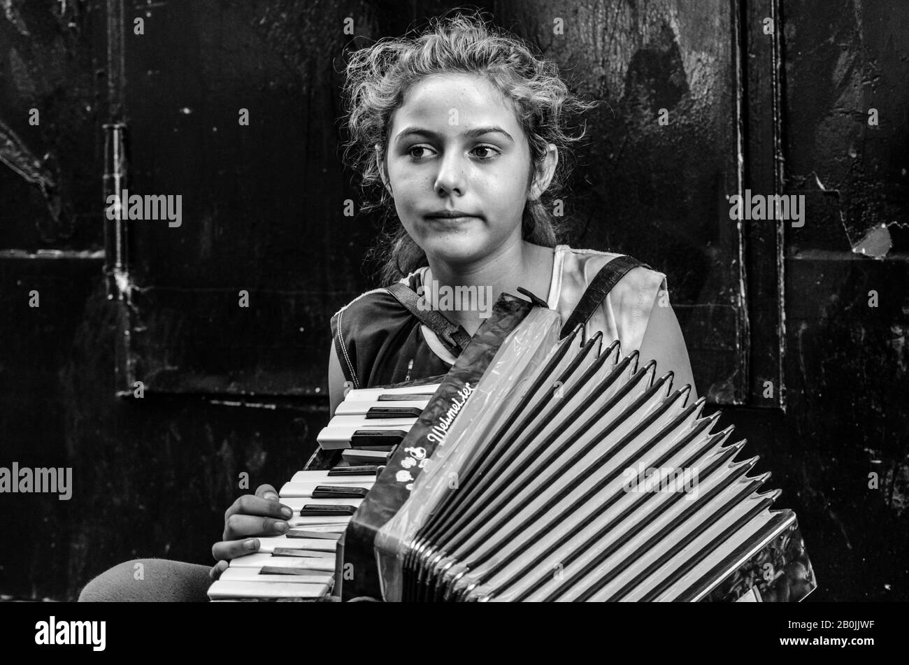 Gypsy girl street performer Stock Photo