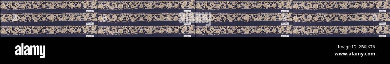 Fragment, Italian, Venice, 17th century, Italian, Venice, Needle lace, gros point lace, L. 16 x W. 1 1/4 inches (40.6 x 3.2 cm), Textiles-Laces Stock Photo